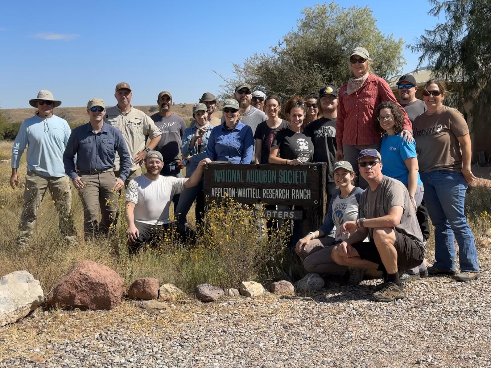 Conservation Workday volunteers gather in front of Research Ranch Headquarters 
